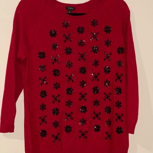 Talbots L red black snow flakes lambs wool blend - Picture 1 of 7